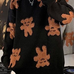 Black Teddy Pattern Crewneck Sweater - Casual Men’s Knit